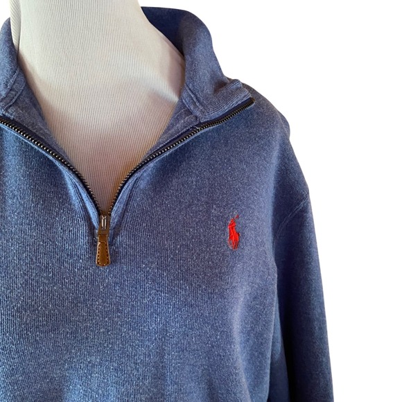 Polo Ralph Lauren Estate Rib Quarter Zip Pullover Sweater Blue Cotton Medium